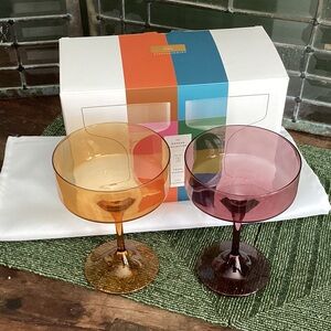 Anthropologie Morgan Coupe Glasses -Burgandy & orange set of 2 NIB
